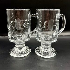 Vintage Princess House Heritage Etched Glass Irish‎ Coffee Mugs - Set of 2